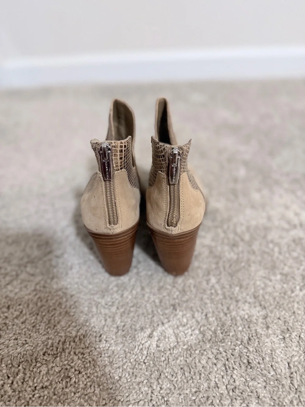 Vince Camuto Beige Suede Pointed Toe Ankle Booties